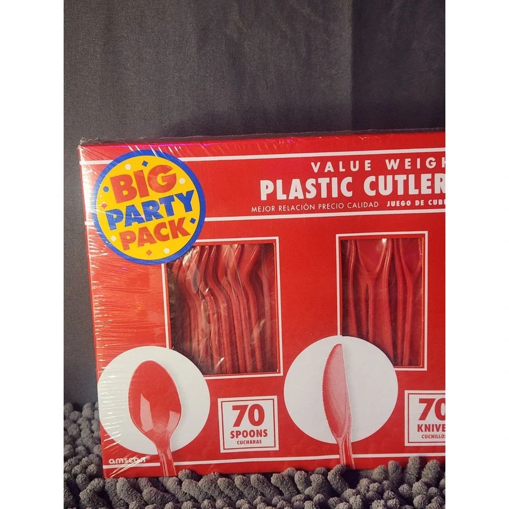 amscan Red Cutlery Set-Value Pack~210 Piece~Big Party‎ Pack~NEW